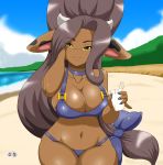  animal_humanoid beach beverage big_breasts bikini bovid bovid_humanoid bovine bovine_humanoid breasts cleavage clothed clothing female humanoid mammal mammal_humanoid seaside speeds swimwear 