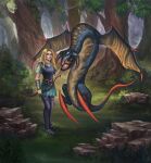 2019 2_horns absurd_res ambiguous_feral ambiguous_gender armor bow_(weapon) braided_hair claws clothed clothed_female clothed_humanoid clothing countershading digital_media_(artwork) dragon duo empty_eyes european_mythology evivan female feral flying forest fully_clothed fully_clothed_female fully_clothed_humanoid grass green_body green_scales hair hi_res horn humanoid humanoid_pointy_ears maegalcarwen membrane_(anatomy) membranous_wings mythological_creature mythological_scalie mythology outside plant pointy_ears ranged_weapon red_eyes rock sacred_(video_game) sacred_(video_game_series) scales scalie sharp_teeth slim_feral standing teeth thq_nordic tree weapon western_dragon wing_claws wings wood_elf wyvern yellow_body yellow_countershading yellow_wings