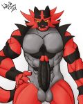  2019 4:5 abs anthro balls black_penis blep claws darksideofdiscovery erection felid fur glans grey_balls hi_res humanoid humanoid_penis incineroar male mammal muscular muscular_male nintendo nude pantherine pecs penis pok&eacute;mon pok&eacute;mon_(species) red_fur red_glans solo standing stripes teeth tongue tongue_out vein veiny_penis video_games 