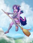  2018 anthro belt boots bottomwear broom clothing cloud cutie_mark digital_media_(artwork) equid equine female flying footwear friendship_is_magic fur hair hat headgear headwear hi_res horn little_witch_academia magic_user mammal multicolored_hair my_little_pony open_mouth punk-pegasus purple_fur skirt solo twilight_sparkle_(mlp) winged_unicorn wings witch witch_hat 