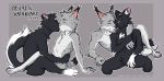  2019 anthro black_fur domestic_cat duo felid feline felis fur grey_fur kissing lukiri male male/male mammal simple_background smile white_fur 