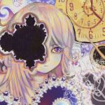  1girl abstract analog_clock clock fractal heartsplz highres medium_hair original portrait solo spiral 