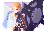  1girl :&lt; abigail_williams_(fate/grand_order) blonde_hair blush fate/grand_order fate_(series) forehead gauntlets highres holding holding_shield holding_sword holding_weapon keyhole kopaka_(karda_nui) long_hair looking_at_viewer panties purple_eyes purple_nails purple_panties shield single_thighhigh solo sword thighhighs underwear weapon 