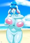  anthro beach big_breasts breast_grab breast_squeeze breasts female hand_on_breast hi_res huge_breasts inverted_nipples nipples nude pussy seaside solo speeds 
