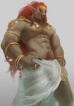  abs beard body_hair chest_hair facial_hair ganondorf gerudo hair hi_res humanoid humanoid_penis humanoid_pointy_ears jewelry looking_at_viewer male mammal muscular muscular_male nintendo nipples not_furry pecs penis pubes simple_background solo the_legend_of_zelda video_games vinnyboi 
