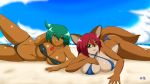  16:9 anthro beach big_breasts bikini breasts canid canine cleavage clothed clothing female fox hi_res human mammal nipple_outline seaside speeds swimwear 