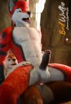  3d_(artwork) 5_fingers absurd_res anal anal_penetration anthro anthro_on_anthro balls biped black_claws black_nose blender_(artwork) blender_cycles blue_eyes brown_body brown_fur canid canine canis cave cave_background claws digital_media_(artwork) digitigrade domestic_dog dungeon duo fingers fluffy fur genitals gloves_(marking) hair hi_res humanoid_genitalia humanoid_penis loot looting male male/male male_anthro mammal markings mutt_(wagnermutt) nude pawpads paws penetration penile penile_penetration penis realistic red_(red_wulfie) red_body red_fur red_wulfie riding sex tail watermark whiskers white_body white_fur white_whiskers wolf 