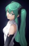  1girl bare_shoulders breasts green_eyes green_hair hatsune_miku hatsune_miku_(append) highres kouzuki_kei long_hair looking_at_viewer parted_lips sky sleeveless small_breasts solo star_(sky) starry_sky twintails upper_body very_long_hair vocaloid 