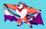  2019 anthro blue_nose clothing digital_media_(artwork) felid frosted_flakes fur hi_res kellogg&#039;s kemono lgbt_pride male mammal mascot muscular muscular_male pantherine plum_(artist) pride_colors simple_background solo stripes tiger tony_the_tiger 