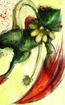  absurdres blood blood_splatter breloom creature creature_focus foot_out_of_frame highres kyezzzz looking_at_viewer painting_(medium) pokemon pokemon_(creature) pokemon_focus pokemon_rse punching solo traditional_media 
