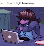  angusburgers colored_skin deltarune highres lonely long_hair purple_skin reptile_girl search_bar solo susie_(deltarune) trash_can utdr_(toby_fox) 