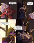  2026 2_horns 4:5 amethys_(doomthewolf) animal_humanoid arm_warmers armwear big_breasts big_ears black_arm_warmers black_armwear black_bars black_clothing black_hair black_legwear black_sclera black_thigh_highs blonde_hair breasts brown_clothing brown_gloves brown_handwear canid canid_humanoid canine canine_humanoid chest_wraps clothed clothed_female clothed_humanoid clothing comic demon demon_humanoid dialogue doomthewolf dress ear_piercing ear_ring english_text facial_piercing female fingerless_gloves fluffy fluffy_tail gloves group hair handwear hatred_(doomthewolf) hi_res horn humanoid imp legwear letterbox looking_at_viewer lynn_(doomthewolf) mammal mammal_humanoid multicolored_body nose_piercing nose_ring piercing pink_body pink_eyes purple_eyes red_body red_skin ring_piercing speech_bubble tail tan_body text thigh_highs trio white_hair wolf_humanoid wraps 
