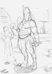 2014 anthro biceps biped clothed clothing corpse death digital_drawing_(artwork) digital_media_(artwork) duo equid equine gladiator holding_object hooves horse human larger_anthro larger_male loincloth male mammal melee_weapon muscular muscular_male outside pecs size_difference sketch smaller_human smaller_male standing sword trogan weapon 