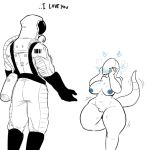 &lt;3 2019 alien ambiguous_gender areola artlegionary belly big_breasts blush boots breasts clothed clothing dialogue digital_media_(artwork) duo english_text eyes_closed female flustered footwear gas_mask gloves hand_on_face handwear hazmat_suit humanoid inverted_nipples larger_ambiguous lenni_(artlegionary) long_neck mask navel nipples not_furry nude on_one_leg oxygen_tank pussy short_stack size_difference slightly_chubby smaller_female standing steam tailwag teeth text thick_thighs wide_hips 