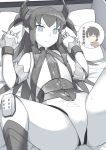  1boy 1girl android black_hair closed_eyes commentary_request elizabeth_bathory_(fate)_(all) eyebrows_visible_through_hair fate/grand_order fate_(series) fujimaru_ritsuka_(male) hair_between_eyes holding looking_at_viewer mecha_eli-chan_mk.ii pillow robot_joints shirt shiseki_hirame solo_focus spread_legs suggestive_fluid translation_request white_shirt 