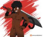  alex_kitsune body_hair hi_res humanoid_penis male mammal melee_weapon monkey nude penis primate simple_background sword weapon 