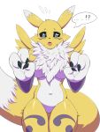  ! 2019 ? anthro better_version_at_source big_hands blush breasts canid canine digimon digimon_(species) featureless_crotch female fur hi_res mammal mirapony nude renamon solo tuft yellow_fur 
