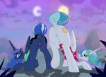  2019 anus butt clitoral_winking clitoris clothed clothing cutie_mark dock duo equid equine female feral friendship_is_magic hair horn landscape looking_at_viewer mammal my_little_pony night outside presenting presenting_pussy princess_celestia_(mlp) princess_luna_(mlp) pussy sky succubi_samus teats winged_unicorn wings 