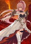  1girl absurdres breasts cleavage crown dress hair_between_eyes highres kanmiya_shinobu long_hair looking_at_viewer pauldrons pink_hair purple_eyes solo tales_of_(series) tales_of_arise thighhighs very_long_hair white_legwear 