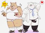 &lt;3 2019 anthro belly blush brown_fur bulge clothed clothing duo fur male male/male mammal moobs navel necktie nipples open_shirt overweight overweight_male panman11293 polar_bear shirt simple_background topwear underwear ursid ursine white_background white_fur 