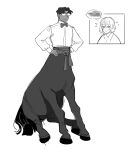 ambiguous_gender animal_humanoid aquatic bow_tie centaur clothed clothing digital_media_(artwork) duo edward_(starfleetrambo) equid equid_taur european_mythology eyewear glasses greek_mythology hair hands_on_hips hooves humanoid humanoid_taur male mammal mammal_taur marine_humanoid monochrome mythology oarfish_humanoid oskar_(starfleetrambo) scales shirt simple_background siren siren_and_scientist sitting sketch starfleetrambo tail taur taurified thought_bubble topwear trans_(lore) trans_man_(lore)