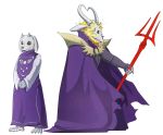  alternate_species animated_skeleton asgore_dreemurr beard bone crown duo facial_hair horn jazzycat long_ears melee_weapon polearm simple_background skeleton toriel trident undead undertale video_games weapon white_background 