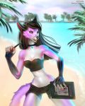  anthro beach canid canine female fox hi_res huskyfog mammal seaside solo tablet yulliandress 