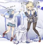  3girls abyssal_pacific_hime animal bangs black_legwear blonde_hair blood blue_eyes blue_hair blue_whale blush breasts cape capelet clenched_hands closed_eyes colorado_(kantai_collection) double_bun dress eyebrows_visible_through_hair garrison_cap gloves hat headgear heart kantai_collection long_sleeves multiple_girls open_mouth pantyhose pleated_skirt ribbon samuel_b._roberts_(kantai_collection) school_uniform serafuku shinkaisei-kan short_hair sitting skirt standing teeth translation_request whale white_hair white_skin yamashiki_(orca_buteo) 