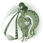  1:1 alexaxes anthro big_breasts big_butt breasts butt clothed clothing crocodile crocodilian crocodylid curvaceous female hi_res huge_breasts huge_butt hyper hyper_breasts looking_back nipples reptile scalie skimpy smile solo standing thick_thighs 