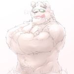  1:1 2019 anthro belly blush brown_fur eyes_closed eyewear fur glasses hi_res humanoid_hands male mammal meimei_kia navel overweight overweight_male penis simple_background solo tokyo_afterschool_summoners tongue ursid video_games volos white_background 