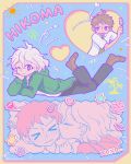  2boys blush brown_hair character_name closed_eyes closed_mouth commentary_request danganronpa_(series) danganronpa_2:_goodbye_despair english_text green_jacket green_necktie heart heart_sticker highres hinata_hajime jacket kiss kissing_cheek komaeda_nagito long_sleeves lying multiple_boys necktie nerv on_stomach one_eye_closed palm_tree shirt short_hair short_sleeves star_(symbol) star_sticker sticker sun sunodadada too_many_stickers tree white_hair white_shirt xoxo yaoi 