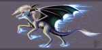  2014 claws dragon feral grey_background hair horn membrane_(anatomy) membranous_wings scalie simple_background skaydie solo standing western_dragon white_hair wings 
