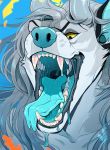  absurd_res blue_nose blue_tongue canid canine digital_media_(artwork) grey_hair hair hi_res mammal open_mouth teeth tongue twistedhound yellow_eyes 