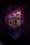  2019 adamayster angry bodily_fluids deltarune female glowing hair hair_over_eye looking_at_viewer mammal monster open_mouth purple_skin saliva sharp_teeth smile solo susie_(deltarune) teeth tongue video_games yellow_eyes 