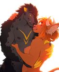  5_fingers absurd_res anthro bovid bovine breasts cattle digital_media_(artwork) dragon duo female hi_res horn male mammal nipples nude simple_background smile standing twistedhound white_background yellow_eyes 