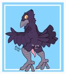  absurd_res anal anal_fluids anal_penetration animal_genitalia anthro anus avian bird bodily_fluids cloaca cloacal_penis corvid corvus_(genus) crow embarrassed feet feral flat_colors genitals grey_feet hi_res karu_(karurvn) karu_ichigo karu_the_raven karurvn looking_at_viewer looking_back looking_back_at_viewer male male/male oscine passerine penetration pink_eyes purple purple_body raven solo 