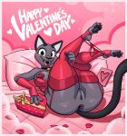 2026 4_fingers 4_toes absurd_res anthro anus areola armwear beat_banger bed bell bell_collar big_eyes black_anus black_areola black_nose black_pawpads black_vulva blush breasts bunfan_games cathy_smith clothed clothing collar digital_media_(artwork) domestic_cat elbow_gloves english_text feet felid feline felis female fingers furniture genitals glistening glistening_body gloves green_eyes grey_body handwear heart_box heart_pasties heart_symbol hi_res holding_both_legs holidays jingle_bell jingle_bell_collar legs_up legwear lipstick makeup mammal nipple_outline on_bed panties panties_down partially_clothed pasties pawpads paws petals pillow pink_background presenting red_lipstick rose_petals sharp_teeth simple_background skimpy solo tail teeth text thick_thighs thigh_highs toes toony ultrahyper underwear underwear_down valentine's_day vulva