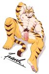  2019 abs anthro badtiger felid fur hi_res male mammal muscular muscular_male pantherine pecs penis purple_eyes simple_background solo stripes tiger 