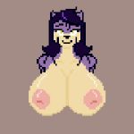  1:1 animated anthro areola batartcave black_nose bouncing_breasts breasts claire_(pelao0o) digital_media_(artwork) felid female fur hair hair_highlights inverted_nipples looking_at_viewer low_res mammal nipples pantherine pink_areola pixel_(artwork) pixel_animation purple_fur purple_hair purple_highlights simple_background solo tan_fur tiger 