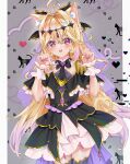  1girl absurdres animal_ear_fluff animal_ears black_bow black_capelet black_dress blonde_hair blush bow capelet cat_ears commentary_request cowboy_shot cure_arcana_shadow detached_collar dress frilled_capelet frills hair_between_eyes hair_intakes heart highres isuzu_(an_icy_cat) jewelry long_hair looking_at_viewer meitantei_precure! moria_luluka partial_commentary paw_pose precure purple_eyes purple_nails purple_veil smile veil 