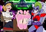 5_toes anthro badash01 canid canine canis clothed clothing duo feet female five_nights_at_freddy's five_nights_at_freddy's:_security_breach foot_focus hi_res human laugh mammal open_mouth roxanne_wolf scottgames soles steel_wool_studios tickling tickling_feet toes tongue tongue_out vanessa_(fnaf) wolf