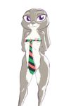  2019 :3 akiric anthro breasts countershade_torso countershading disney ears_down female hands_behind_back judy_hopps lagomorph leporid looking_at_viewer mammal mostly_nude necktie pivoted_ears purple_eyes rabbit simple_background small_breasts smile solo standing white_background white_countershading zootopia 