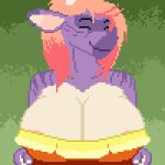  1:1 animated anthro areola batartcave bouncing_breasts breasts clothing digital_media_(artwork) eyes_closed female low_res nipples pink_areola pink_nipples pixel_(artwork) pixel_animation purple_body purple_stripes smile solo species_request stripes tan_body undressing 