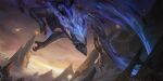2:1 ambiguous_gender blue_body claws cloud detailed_background digital_media_(artwork) dragon dutch_angle feral flying hi_res jack_hsu jiunn_kuo league_of_legends legends_of_runeterra meteor mountain mythological_creature mythological_scalie mythology official_art outside riot_games scalie snow solo tail tencent yuyu_wong
