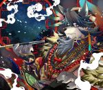  2019 anthro canid canine canis clothed clothing detailed_background fur headgear headwear mammal multicolored_fur ohayashi55 smoking smoking_pipe temujin tokyo_afterschool_summoners two_tone_fur video_games wolf yellow_eyes 