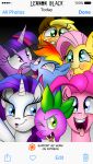  applejack_(mlp) blonde_hair blue_eyes clothing cowboy_hat dragon earth_pony equid equine fluttershy_(mlp) freckles friendship_is_magic green_eyes group hair hat headgear headwear horn horse lennonblack looking_at_viewer mammal multicolored_hair my_little_pony one_eye_closed open_mouth open_smile pink_hair pinkie_pie_(mlp) pony purple_eyes purple_hair rainbow_dash_(mlp) rainbow_hair rarity_(mlp) selfie silly smile spike_(mlp) tongue tongue_out twilight_sparkle_(mlp) unicorn wink 