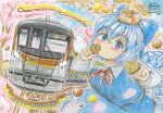  air_bubble artist_name blue_dress blue_eyes blue_hair blue_ribbon blush box box_of_chocolates bubble candy cherry_blossoms chocolate cirno colored_pencil_(medium) commentary_request dress falling_petals food graphite_(medium) hair_between_eyes hamamiya_kabocha happy_valentine headlight_beam heart heart-shaped_chocolate heart-shaped_food highres holding holding_chocolate holding_food kiss leaning_forward light_blush necktie petals pink_petals pink_ribbon pop-up_headlights railroad_tracks red_necktie red_ribbon ribbon signature sound_effects steam tokyo_metro touhou traditional_media train tree valentine 
