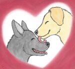 affectionate anthro bird_dog canid canine canis domestic_dog duo eyes_closed face_lick feral fur golden_retriever grey_body grey_fur heart_symbol hi_res hunting_dog licking love maklykan mammal retriever tongue wolf yellow_body yellow_fur