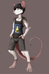  2019 anthro barefoot blue_eyes clothed clothing digital_media_(artwork) digitigrade ear_piercing ear_ring hi_res male mammal murid murine piercing rat rodent simple_background solo standing ticl 