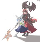  2girls absurdres alternate_costume armor axe black_armor blue_eyes blue_hair bow brown_hair cirno commentary dark_souls_(series) dark_souls_i english_commentary frilled_bow frilled_hair_tubes frills full_body hair_bow hair_tubes hakurei_reimu halberd helmet highres holding holding_axe holding_polearm holding_shield holding_weapon jewelry long_hair mibukyt mimic mimic_chest multiple_girls open_mouth polearm red_bow red_eyes ring shadow shield smile teeth touhou twitter_username upper_teeth_only weapon 